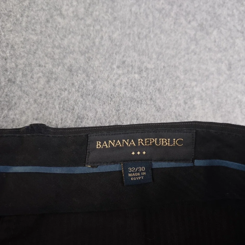 Banana Republic Dress Pants Mens 32x30 Black Pinstripe Flat Front Wool